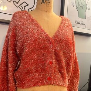 Forever 21 Red Fuzzy Cardigan